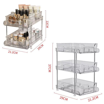 LuxStack™ Clear Acrylic Pull-Out Organizer – 2-Tier/3-Tier Under Sink & Counter Storage Rack