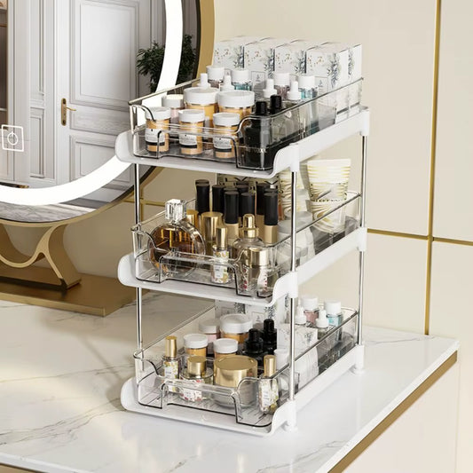 LuxStack™ Clear Acrylic Pull-Out Organizer – 2-Tier/3-Tier Under Sink & Counter Storage Rack