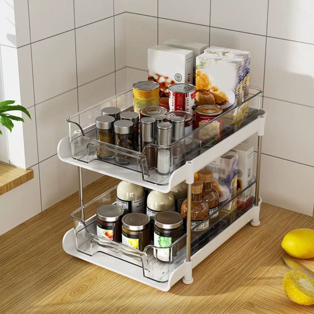 LuxStack™ Clear Acrylic Pull-Out Organizer – 2-Tier/3-Tier Under Sink & Counter Storage Rack