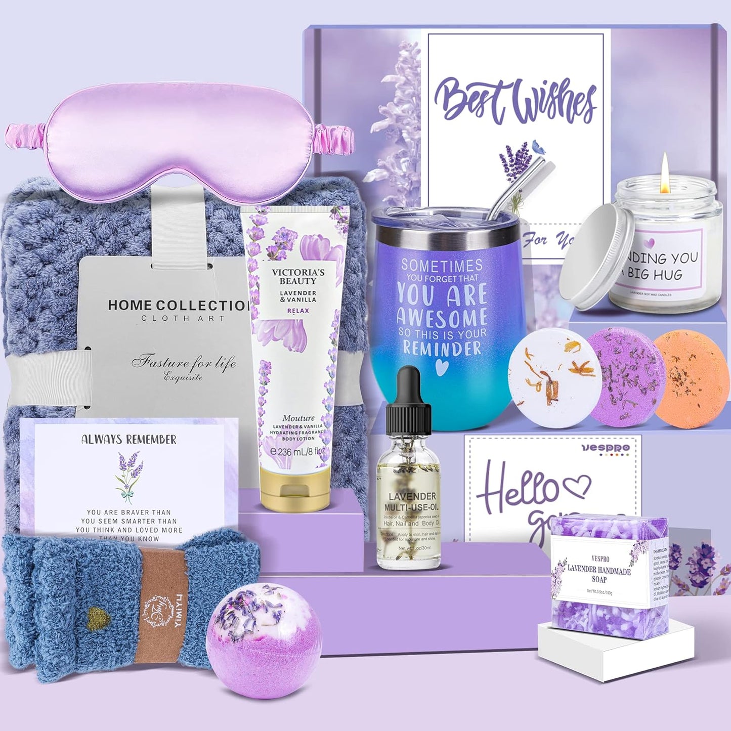 Spa Gift Baskets for Women - Spring Bath and Body Works Set, Relaxing Sympathy Box for Mom, Sister, Wife, Lover