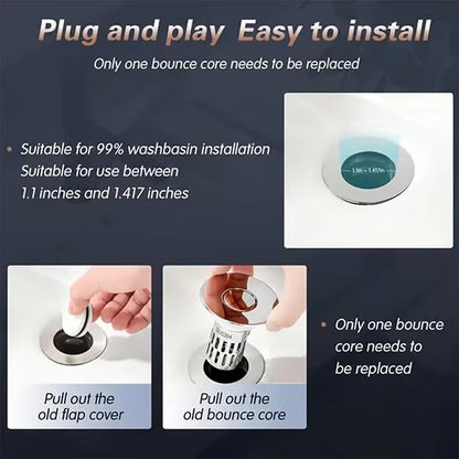 Universal Stainless Steel Drain Strainer Multi Purpose Push to Bounce Core Sink Drain Kitchen Bathroom Sink Universal Drain Kit